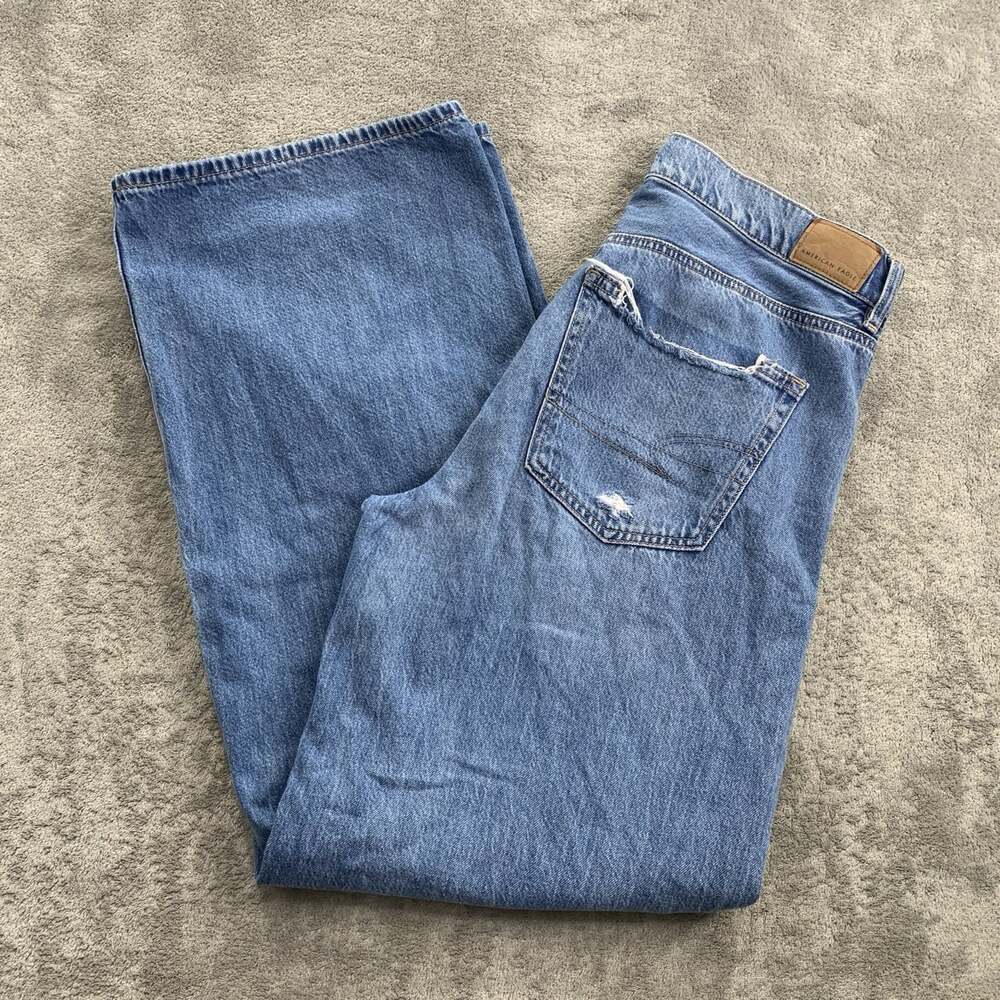 American Eagle Skater Jeans Women’s 6 Regular Baggy Wide Leg Distressed Blue